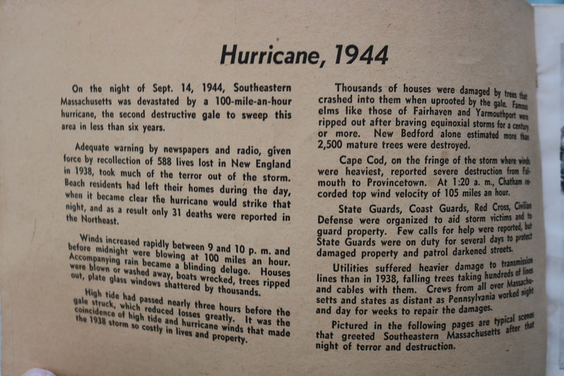 1944 SEPTEMBER 14 HURRICANE SOFTCOVER BOOK - NEW BEDFORD & HYANNIS, MA - K 3434