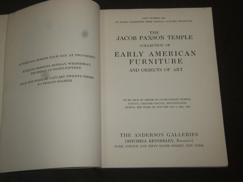 1922 JACOB PAXSON TEMPLE EARLY AMERICAN FURNITURE CATALOG NO. 1626 - J 5216