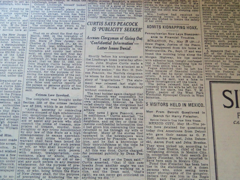 1932 MAY 19 NEW YORK TIMES NEWSPAPER - CURTIS JAILED IN HOAX - NT 7439