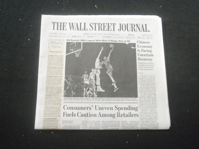 2022 AUGUST 1 THE WALL STREET JOURNAL - BILL RUSSELL DIED (1934-2022)