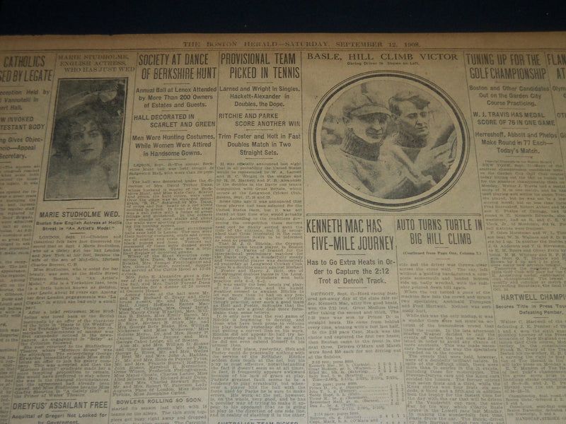 1908 SEPTEMBER 12 THE BOSTON HERALD - WRIGHT AGAIN BREAKS RECORD - BH 307