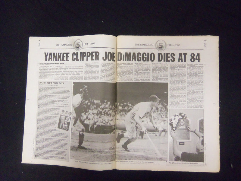 1999 MARCH 9 NEW YORK DAILY NEWS - FAREWELL YANKEE CLIPPER JOE DIMAGGIO- NP 2154