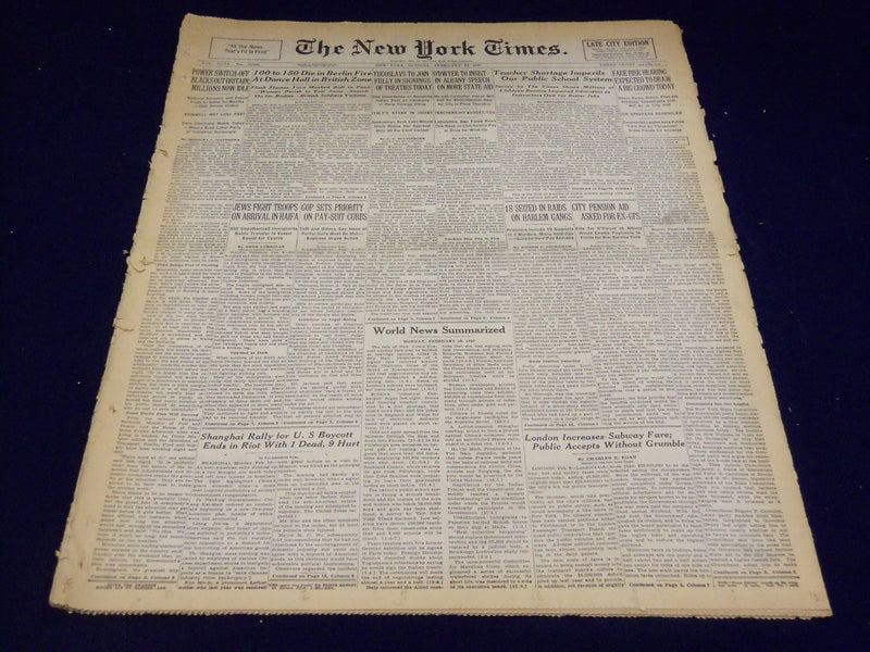1947 FEBRUARY 10 NEW YORK TIMES - JEWS FIGHT TROOPS IN HAIFA - NT 3290