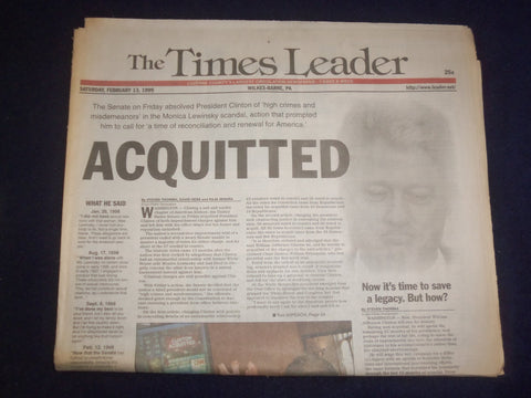 1999 FEBRUARY 13 WILKES-BARRE TIMES LEADER - BILL CLINTON ACQUITTED - NP 8244