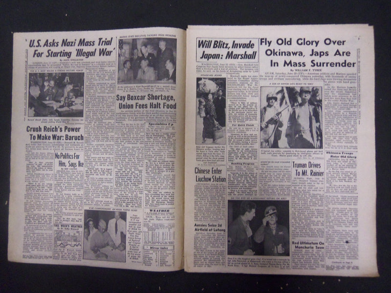 1945 JUNE 23 NEW YORK DAILY MIRROR - THOUSNADS OF JAPS GIVE UP - NP 2242