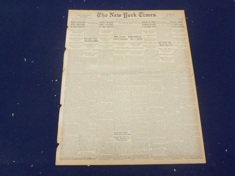 1922 JUNE 21 NEW YORK TIMES - MARCONI NEW DEVICE GUIDES RADIO - NT 8412