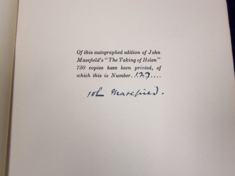 1923 THE TAKING OF HELEN BOOK BY JOHN MASEFIELD AUTOGRAPHED COPY #127 - KD 1721