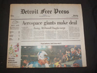 1996 DEC 16 DETROIT FREE PRESS NEWSPAPER -BOEING/MCDONNEL DOUGLAS MERGE- NP 7626