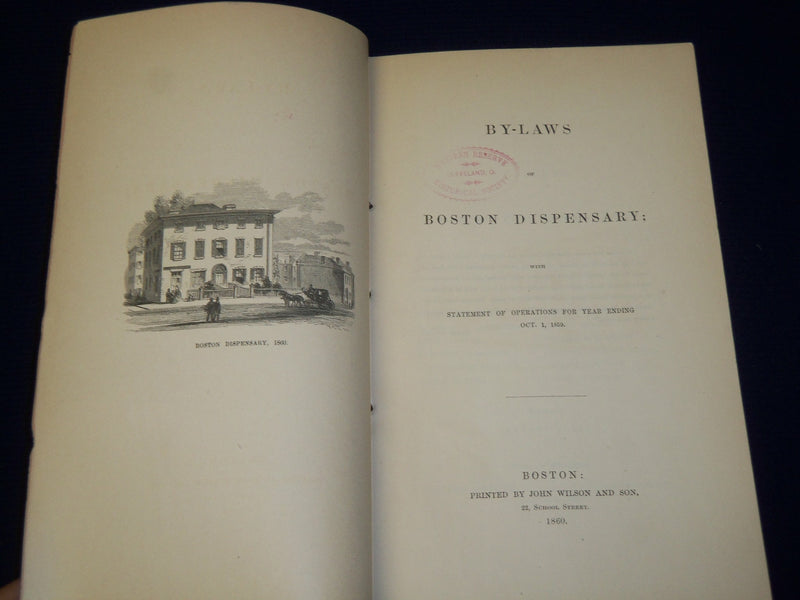 1860 BY-LAWS OF BOSTON DISPENSARY STATEMENT OF OPERATIONS - SOFTCOVER - J 4579