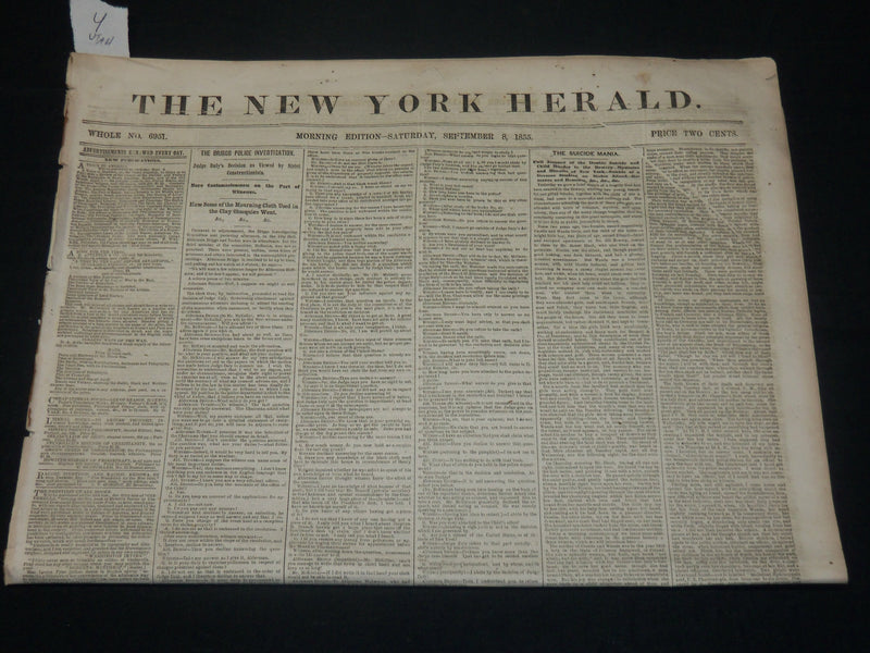 1854 SEPTEMBER 8 NEW YORK HERALD NEWSPAPER - BRIGHAM YOUNG - NP 4899