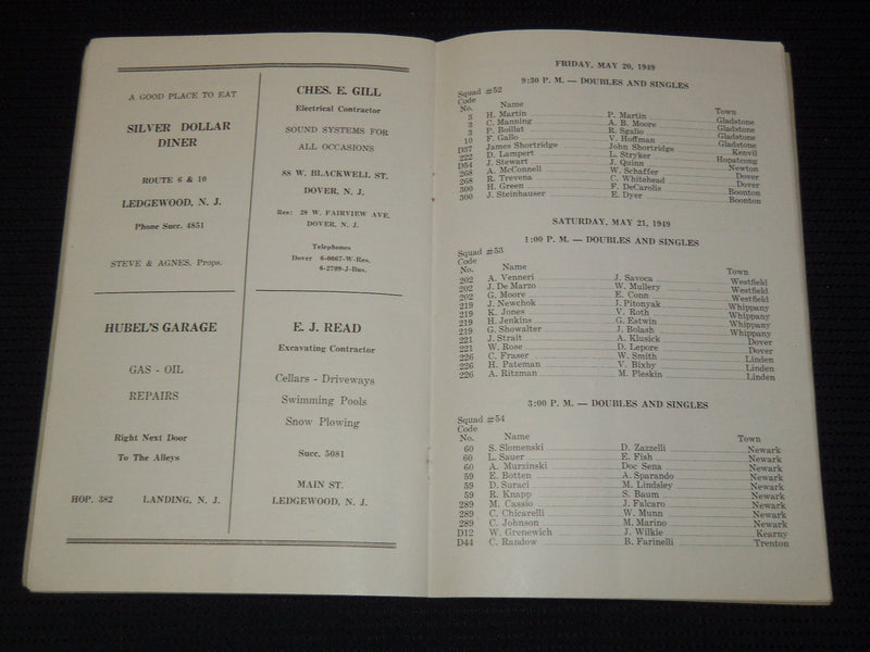 1949 NEW JERSEY STATE BOWLING TOURNAMENT PROGRAM - MORRIS COUNTY - J 7896