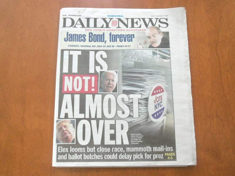 2020 NOVEMBER 1 NEW YORK DAILY NEWS NEWSPAPER - SEAN CONNERY DIED 1930-2020