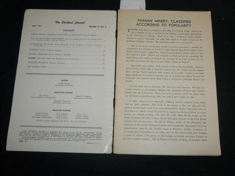 1947 MAY THE STUDENT ZIONIST MAGAZINE - NATIONALISM OR CLASS - J 6775