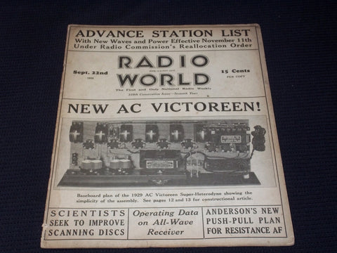 1928 SEPTEMBER 22 RADIO WORLD MAGAZINE NICE ELECTRONICS COVERS & ADS - E 2822