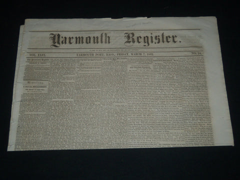 1862 MARCH 7 YARMOUTH REGISTER NEWSPAPER - FT. DONELSON PRISONERS - NP 614G