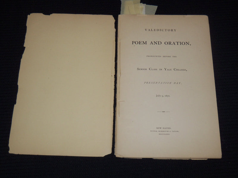 1872 JULY 9 YALE COLLEGE VALEDICTORY POEM AND ORATION BOOK - J 8053