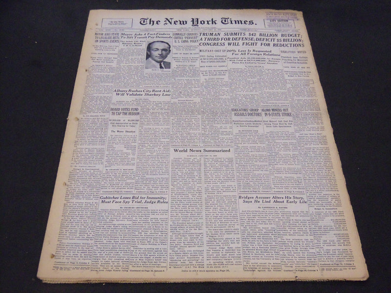 1950 JANUARY 10 NEW YORK TIMES - TRUMAN SUBMITS $42 BILLION BUDGET - NT 5142