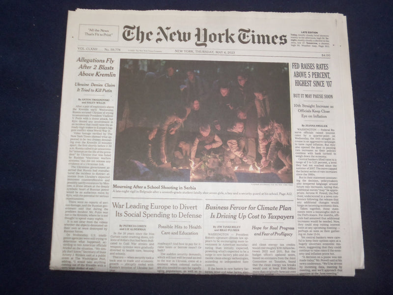 2023 MAY 4 NEW YORK TIMES - FED RAISES RATES ABOVE 5 PERCENT, HIGHEST SINCE '07