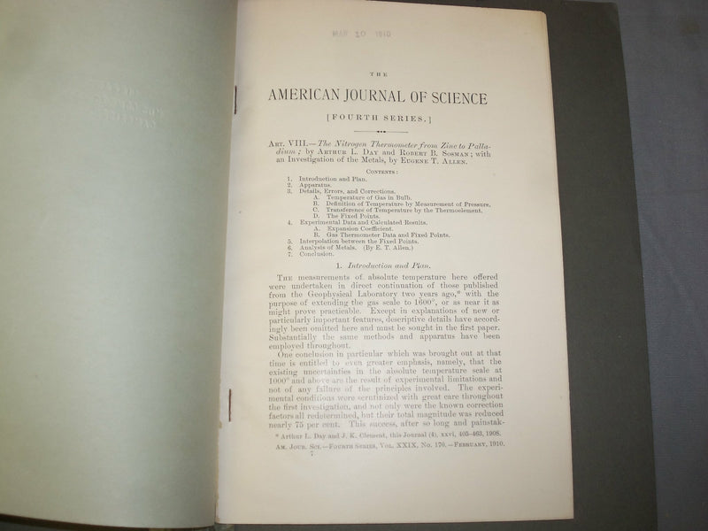 1910 THE NITROGEN THERMOMETER FROM ZINC TO PALLADIUM - J 4910