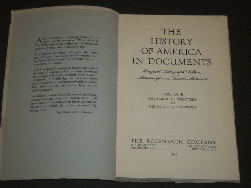 1949-1950 THE HISTORY OF AMERICA IN DOCUMENTS - ROSENBACK PARTS 1 & 2 - KD 2099Q