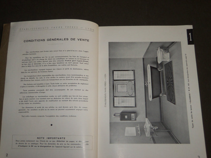 1936 FAVRE FRERES APPAREILS SANITAIRES FRENCH CATALOGUE G - FR 433