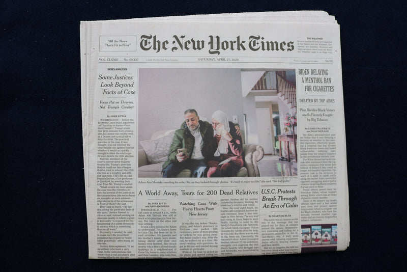 2024 APRIL 27 NEW YORK TIMES - BIDEN DELAYING A MENTHOL BAN FOR CIGARETTES