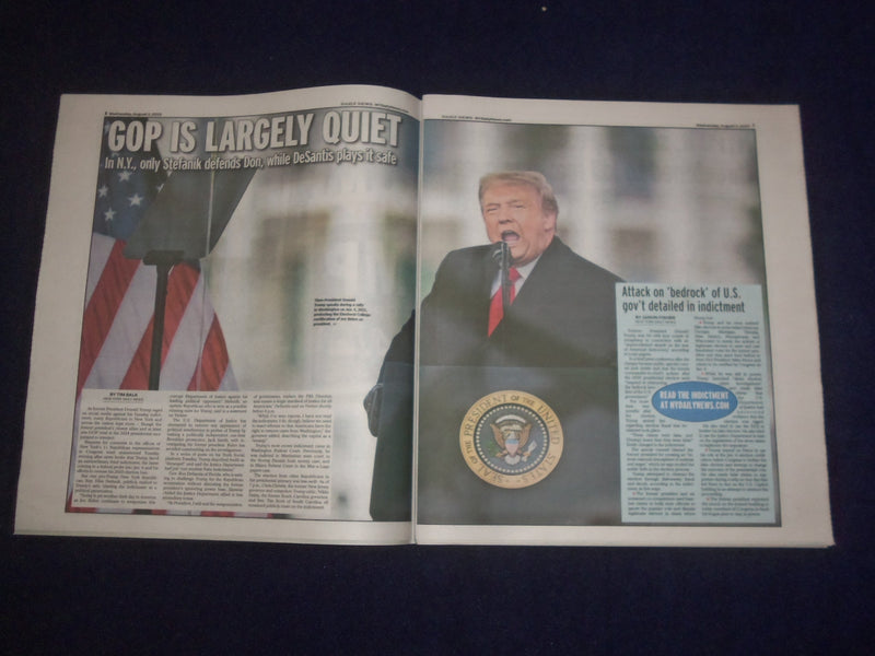 2023 AUGUST 2 NEW YORK DAILY NEWS NEWSPAPER - TRUMP - CRIMES AGAINST DEMOCRACY