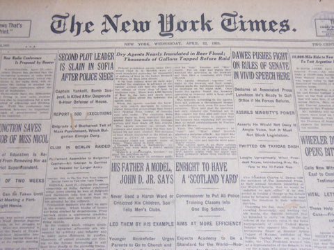 1925 APR 22 NEW YORK TIMES - DRY AGENTS NEARLY INUNDATED IN BEER FLOOD- NT 5404