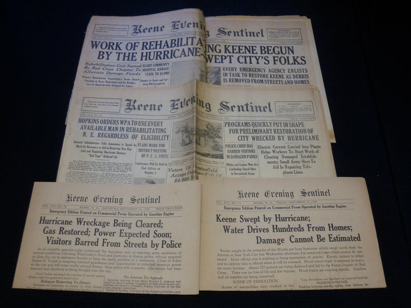 1938 KEENE NEW HAMPSHIRE HURRICANE NEWSPAPERS LOT OF 4 - NP 4252D