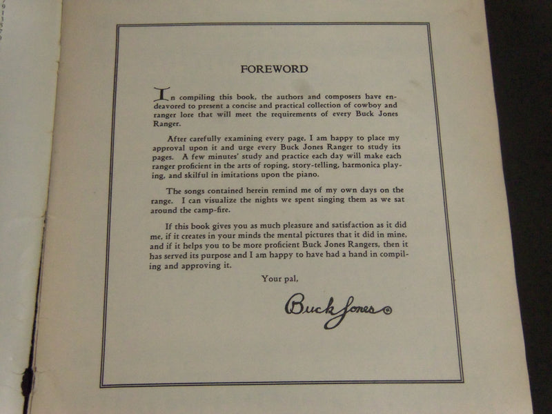 1932 BUCK JONES RANGERS COWBOYS COLLECTION SONG BOOK - J 2421