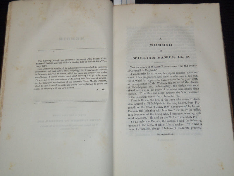 1840 MEMOIRS OF THE HISTORICAL SOCIETY OF PENNSYLVANIA VOLUME 4 PART 1 - KD 7799