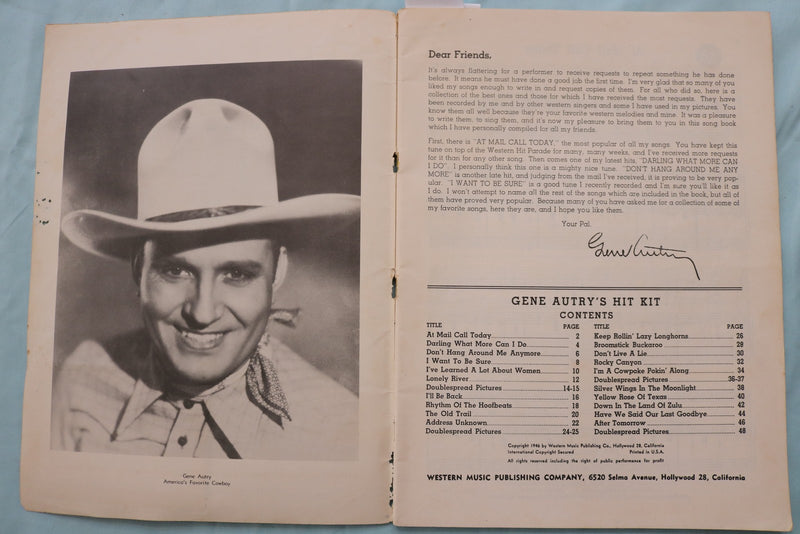 1946 GENE AUTRY'S HIT KIT SOFTCOVER BOOK - K 3382