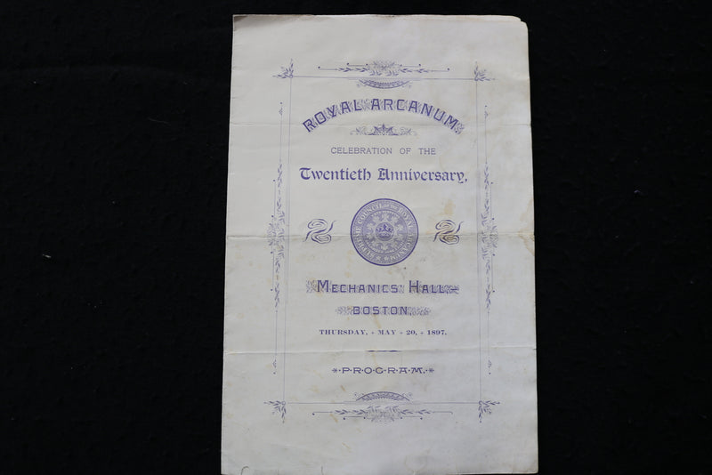 1897 MAY 20 MECHANICS HALL - ROYAL ARCANUM 20TH ANNIVERSARY PROGRAM - K 1785