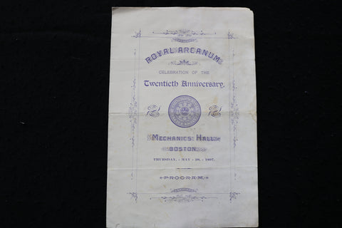 1897 MAY 20 MECHANICS HALL - ROYAL ARCANUM 20TH ANNIVERSARY PROGRAM - K 1785