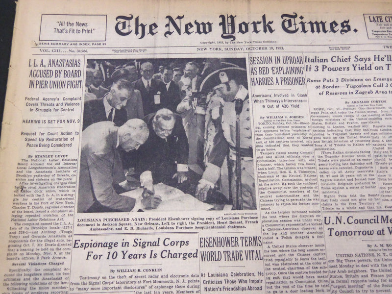 1953 OCT 18 NEW YORK TIMES - ANASTASIAS ACCUSED IN PIER UNION FIGHT - NT 4692