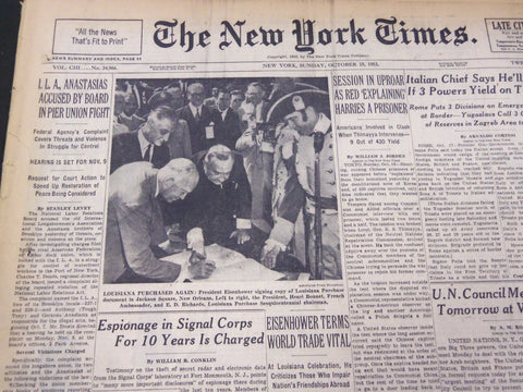 1953 OCT 18 NEW YORK TIMES - ANASTASIAS ACCUSED IN PIER UNION FIGHT - NT 4692