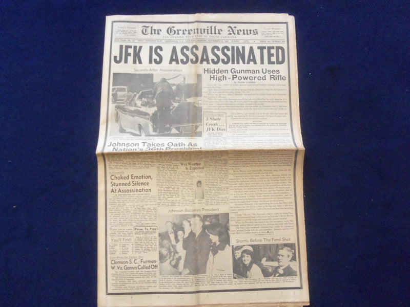 1963 NOV 22 THE GREENVILLE NEWS NEWSPAPER - JFK IS ASSASSINATED - NP 6444
