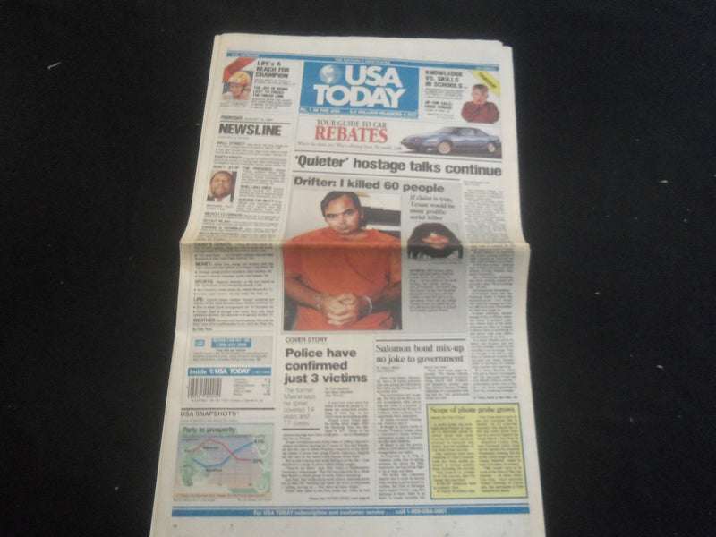 1991 AUGUST 15 USA TODAY NEWSPAPER - 'QUIETER' HOSTAGE TALKS CONTINUE - NP 5870