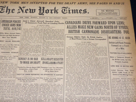 1917 AUGUST 6 NEW YORK TIMES - CANADIANS DRIVE UPON LENS - NT 8503