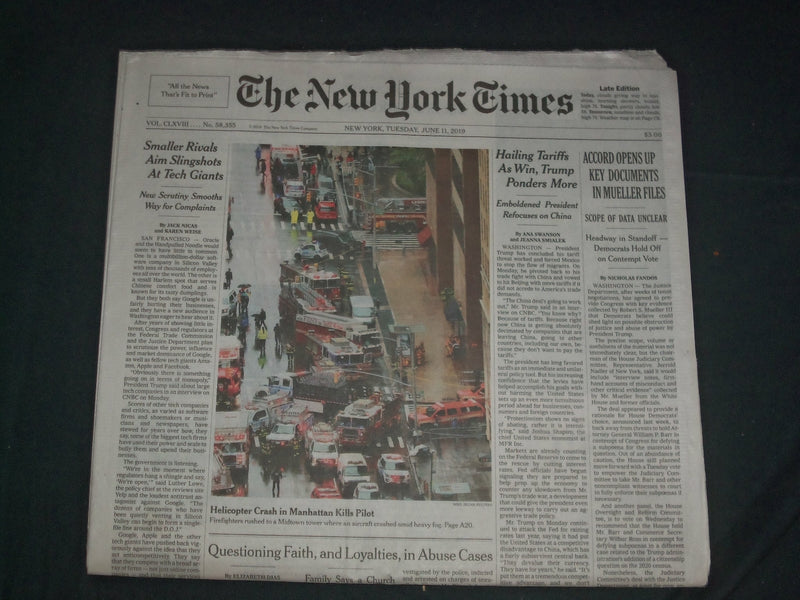 2019 JUNE 11 NEW YORK TIMES - HELICOPTER CRASH IN MANHATTAN KILLS PILOT
