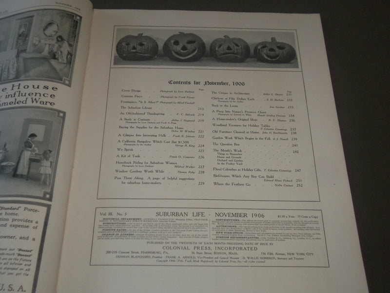 1906 NOV SUBURBAN LIFE THE COUNTRYSIDE MAGAZINE - GREAT COVER & ADS - SP 9493
