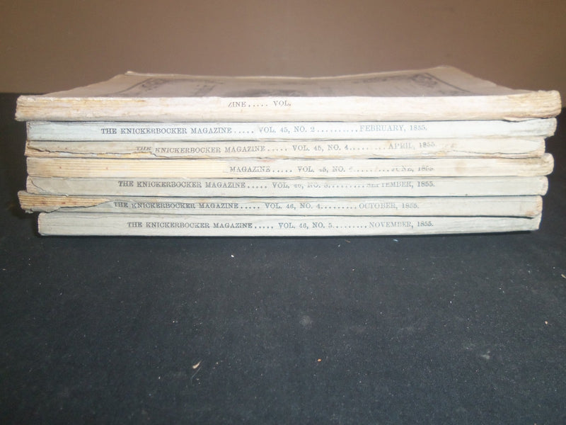 1855 KNICKERBOCKER MONTHLY MAGAZINE - LOT OF 7 ISSUES - WR 1210