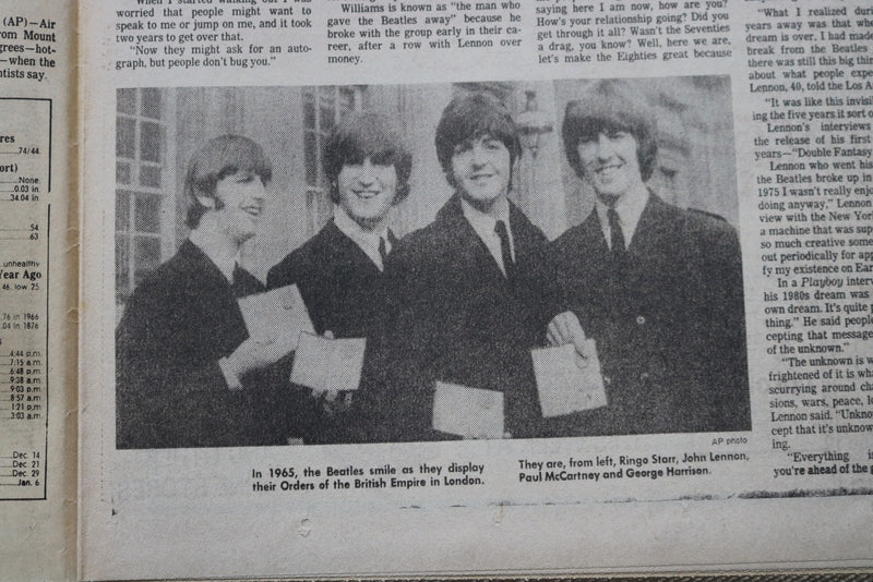1980 DECEMBER 9 THE EVENING SUN - JOHN LENNON MURDERED - BALTIMORE, MD - NP 9214