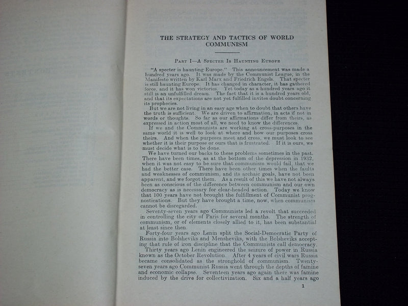 1948 THE STRATEGY AND TACTICS OF WORLD COMMUNISM SOFTCOVER REPORT NO. 5 - J 7137