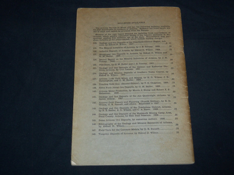1941 JULY 1 MINERALS OF ARIZONA BY GALBRAITH- UNIV. OF ARIZONA BULLETIN - J 8199