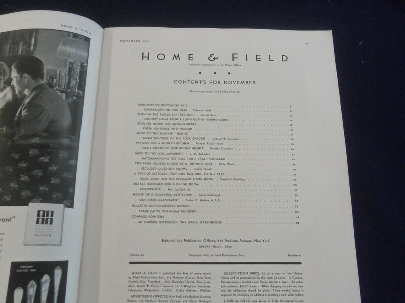 1933 NOVEMBER HOME & FIELD MAGAZINE - GREAT PHOTOS, STORIES & ADS - SP 1224G