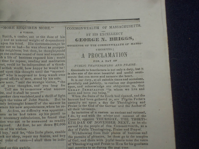 1848 NOVEMBER 11 MASSACHUSETTS PLOUGHMAN - TAYLOR ELECTED- THANKSGIVING- NP 5156