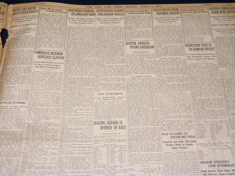 1922 APRIL 2 NEW YORK TIMES NEWSPAPER - 6,000 COAL MINES ARE IDLE - NT 8573