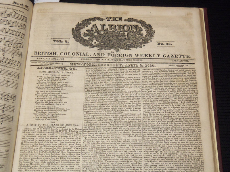 1829-1830 THE ALBION WEEKLY GAZETTE BOUND VOLUME NO. 8 - NEW YORK - R 89X
