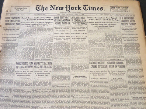 1938 APRIL 7 NEW YORK TIMES - CARDINAL INNITZER RETREATS ON NAZI APPEAL- NT 6255